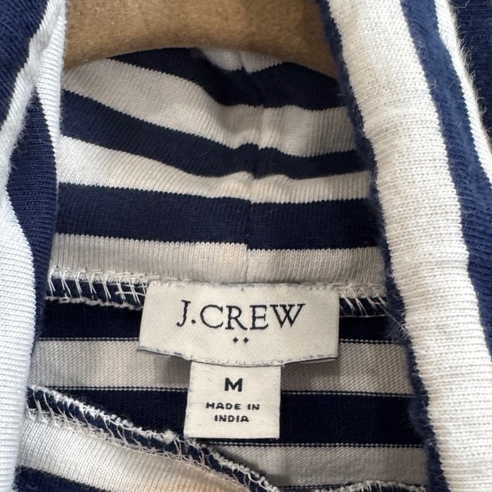 J. Crew Funnel Neck Stripped Blue and White Pullover 100% Cotton Women’s Size M - Picture 4 of 9